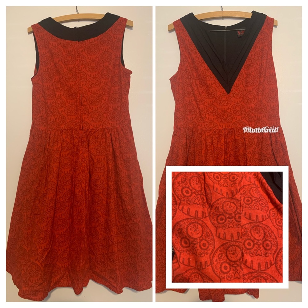 Red circle skirt dress with lil skulls ☠️